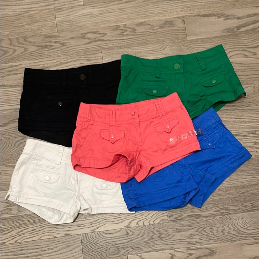 Women's Cargo Shorts Bundle. 5 Pack.  Black, Green, Pink, White, Blue